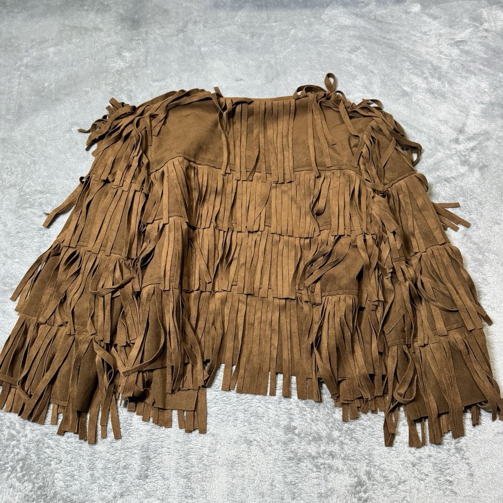 BB Dakota Fringe Open Jacket in‎ Brown Size XS Y2K Retro Boho Western Festival - Picture 5 of 8